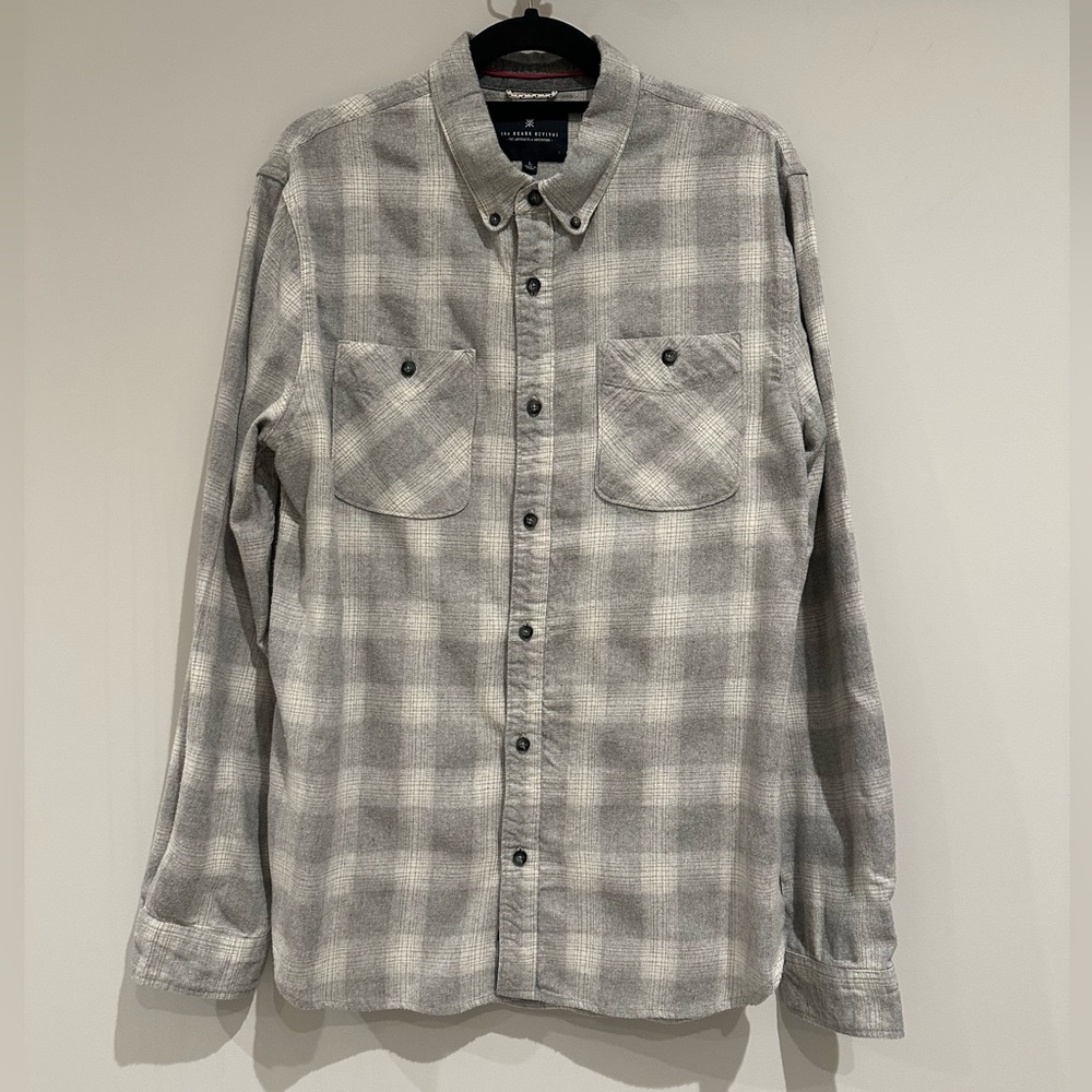 Roark Men’s Gray & White Button Down Flannel Shirt, Size L, EUC